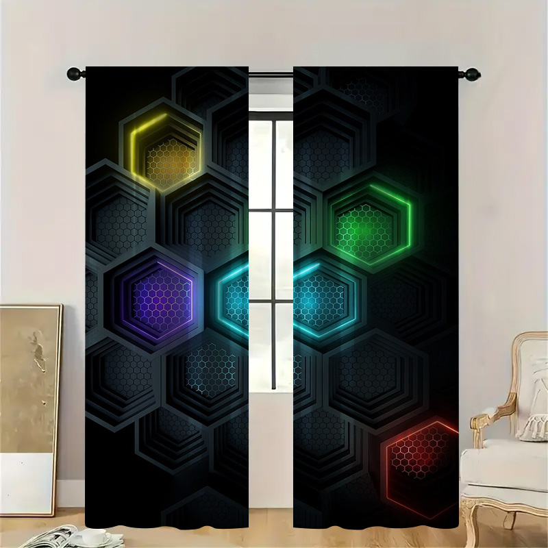 Tech Office Youtube - 2pcs Tirai Geometris Modern dengan Kantong