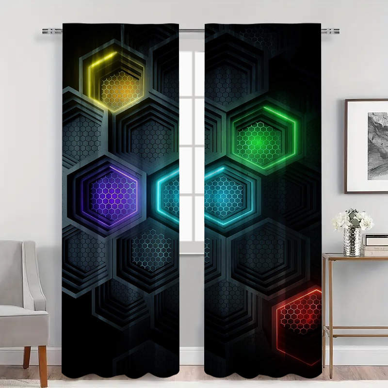 2pcs Tirai Geometris Modern de - Tech Office Youtube ulasan dan harga