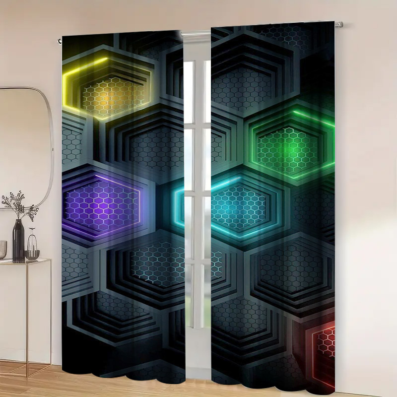 2pcs Tirai Geometris Modern de - Tech Office Youtube ulasan dan harga