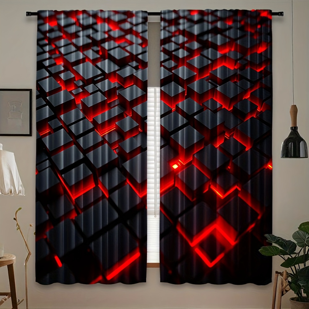 2 Buah Tirai Geometris Merah H - Tech Office Youtube ulasan dan harga