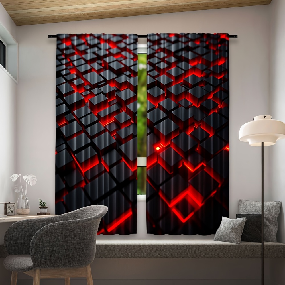 2 Buah Tirai Geometris Merah H - Tech Office Youtube ulasan dan harga